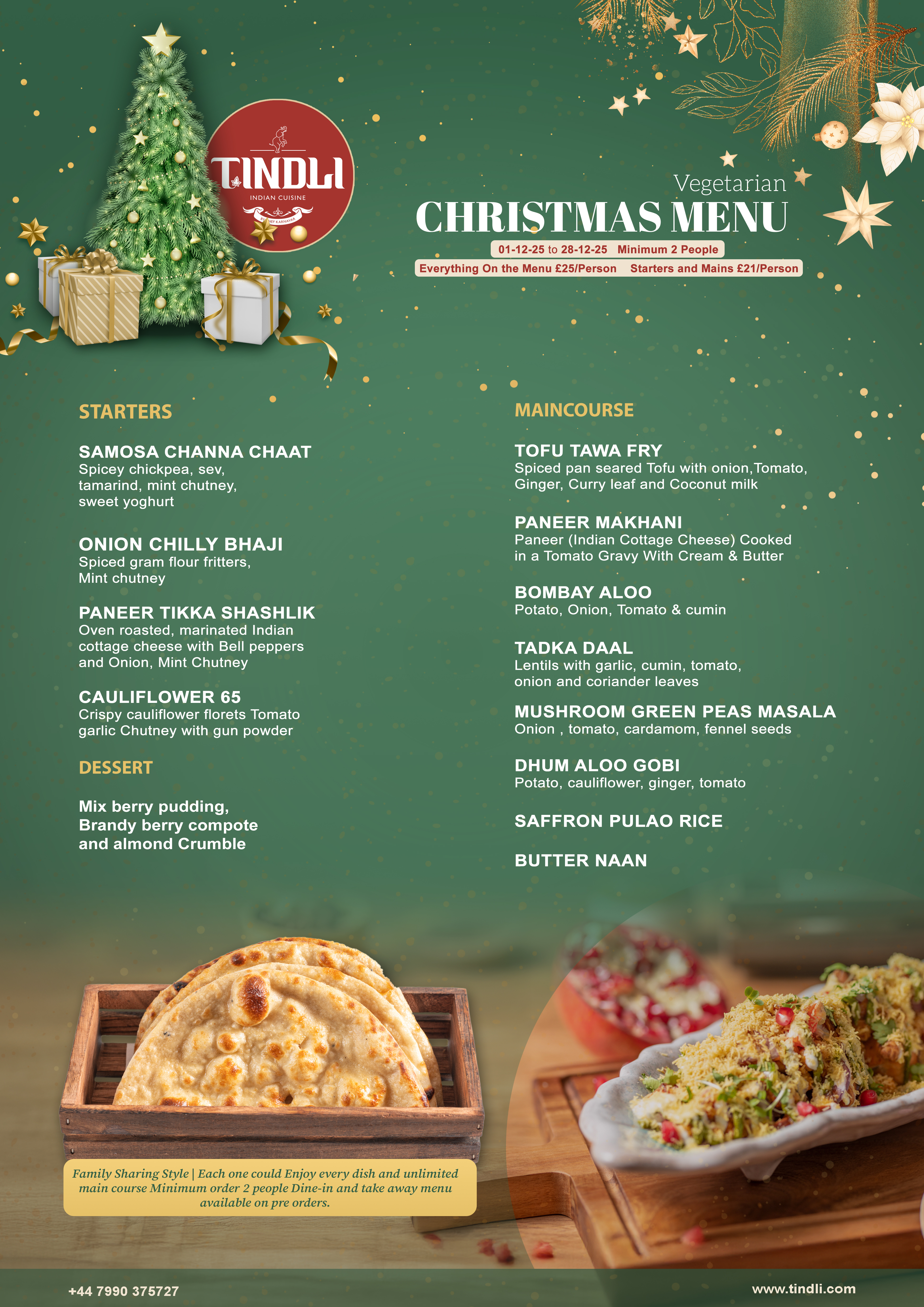 Traditional Indian menu London